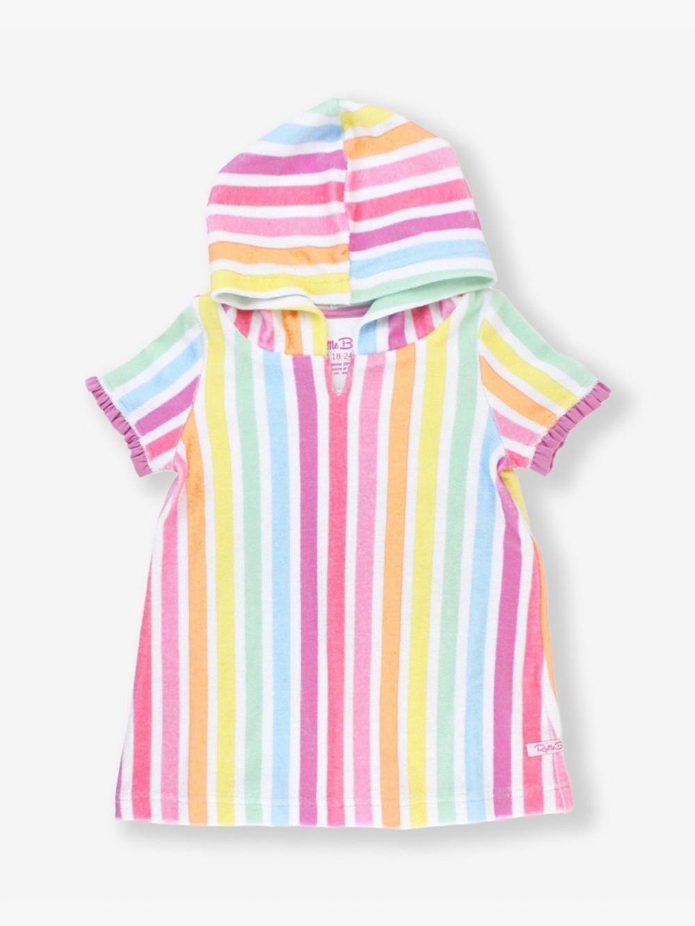 RuffleButts Rainbow Stripe Terry Hooded Ruffle Swim Cover-Up Dress 18-24M Beach